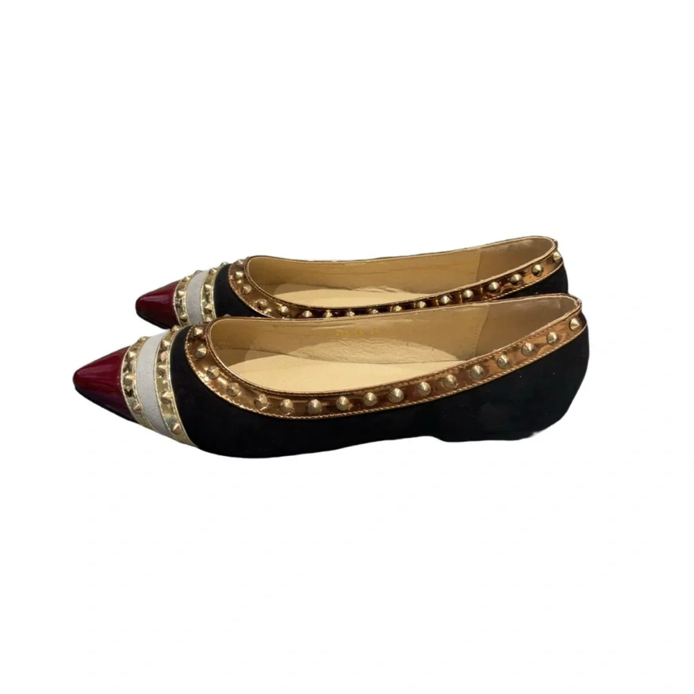 Elegant Studded Flats Whimsigoth Glam Rock Black Gray Maroon Size 41/10-10.5 US
